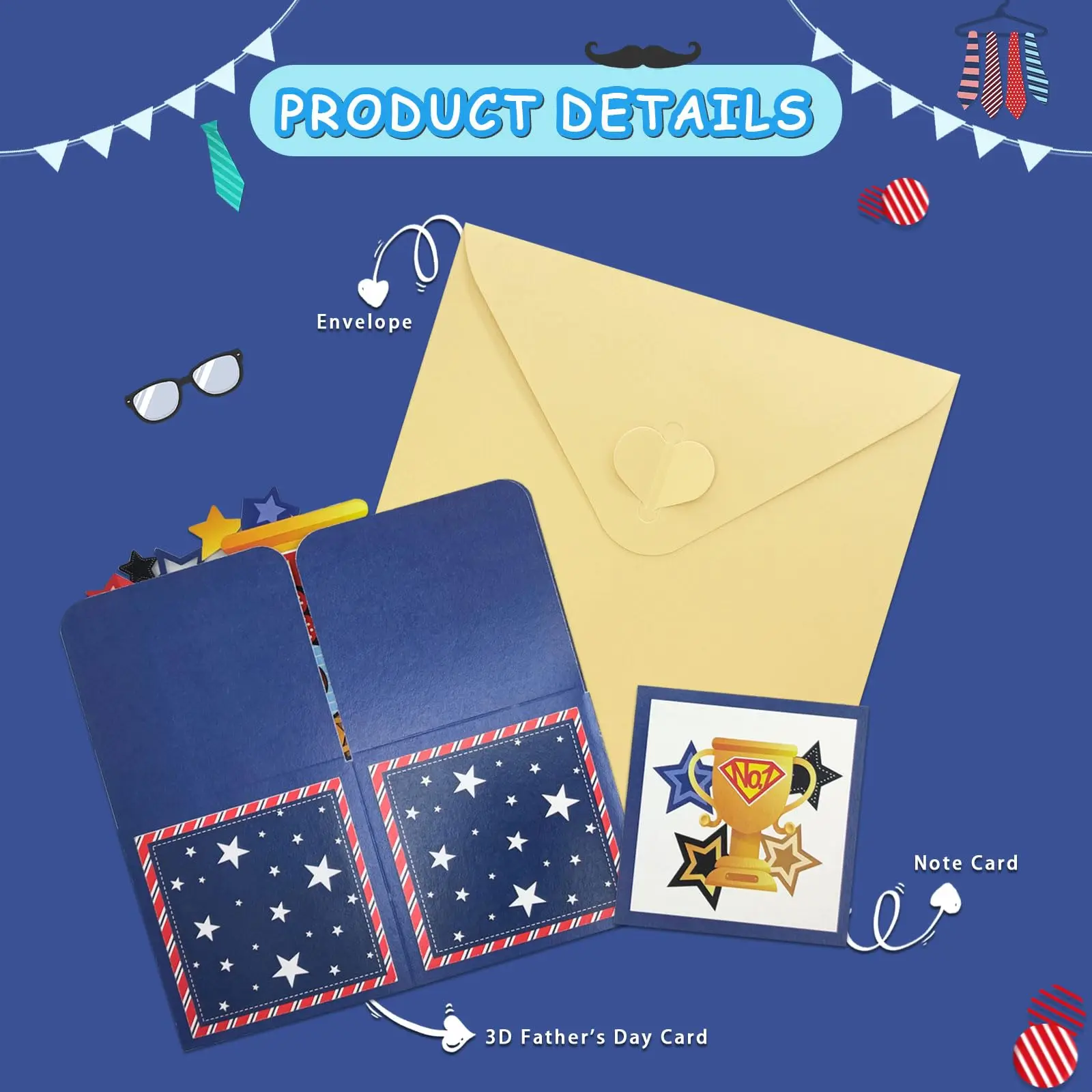 Carte de fête des pères pop-up 3D faite à la main, meilleur cadeau d'anniversaire pour papa avec note et enveloppe – Carte de remerciement pour papa de fille et fils