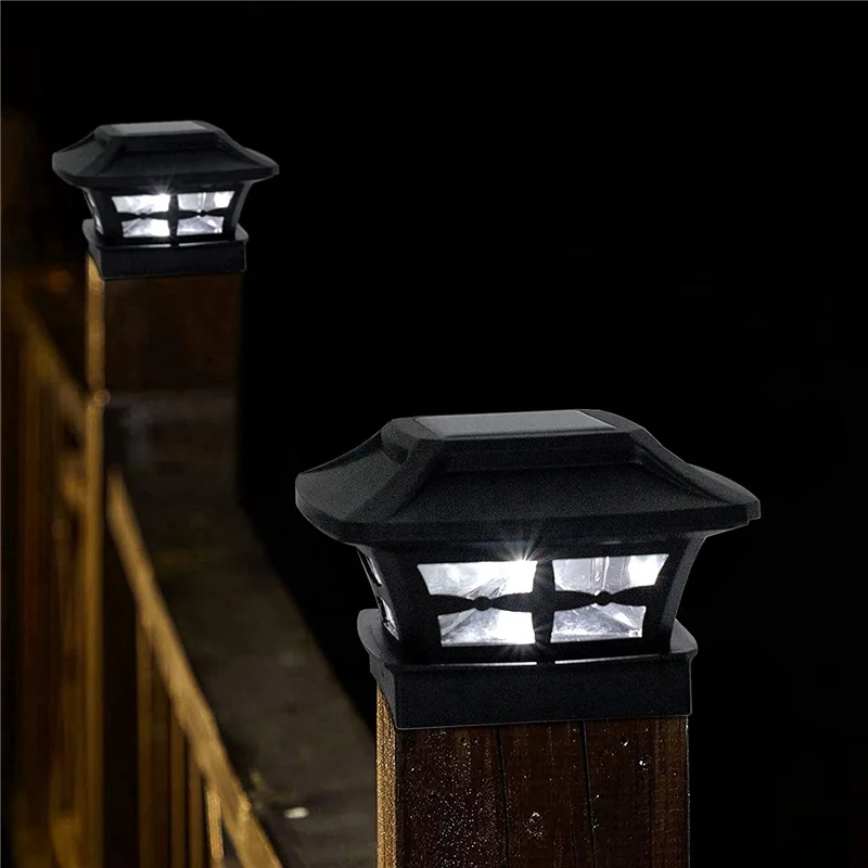 Solar Post Cap Lights 2 Lighting Modes LED Deck Fence Cap Lights for Wooden Posts Garden Decoration Warm Black