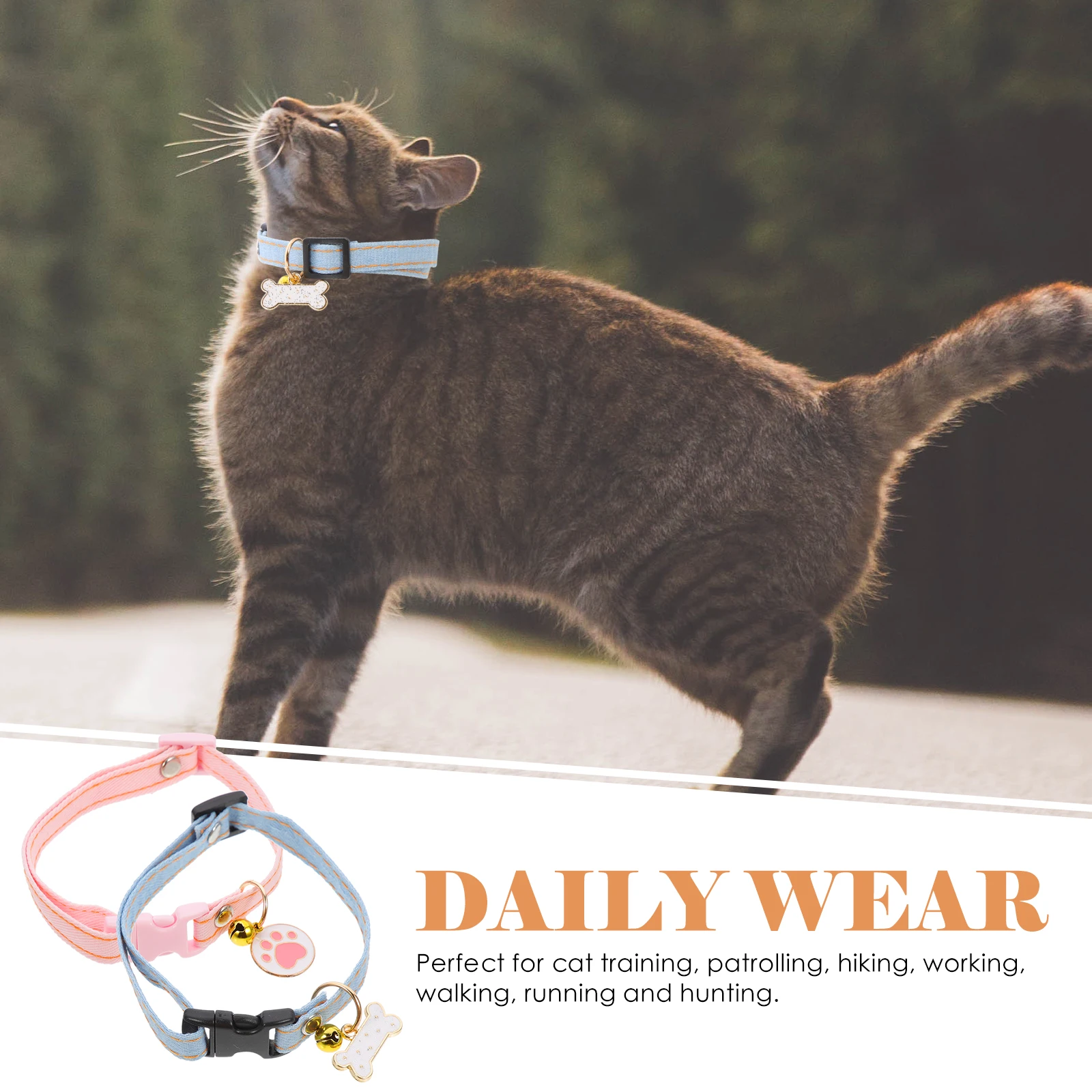 

2pcs Cat Pendant Adjustable Collar Cute Breakaway Soft Necklace Kitten Pet Christmas Party Training Hunting Walking