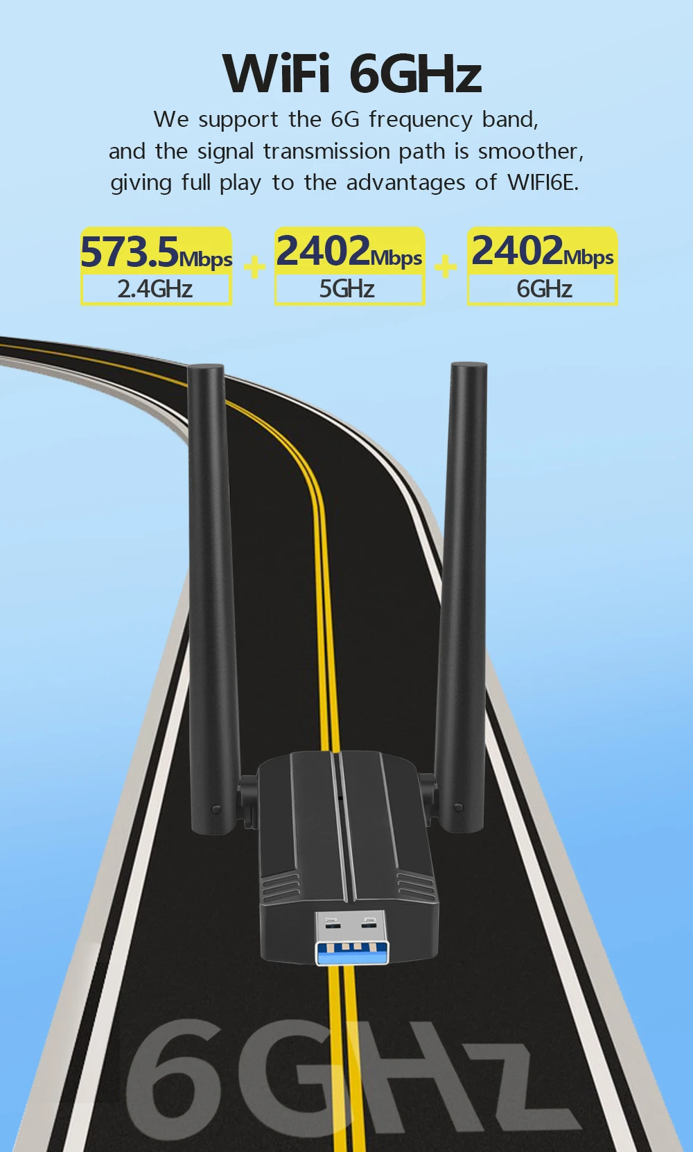 WiFi-адаптер Wifi6E USB, 5400 Мбит/с, USB 3,0