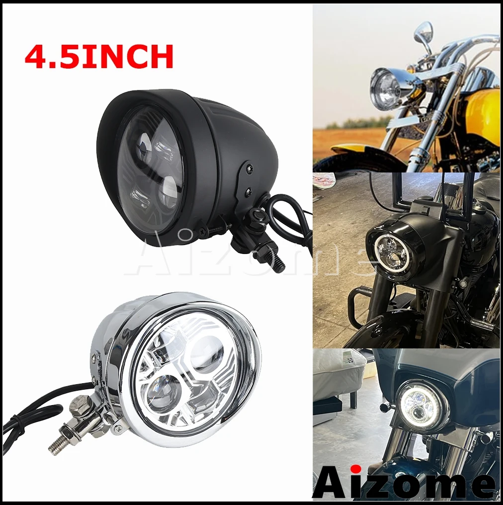 

Retro Motorcycle Round 4.5" LED Headlights For Harley Cruiser Bobber Custom 4.5inch Headlamp E9 mark Front Bullet Head Light
