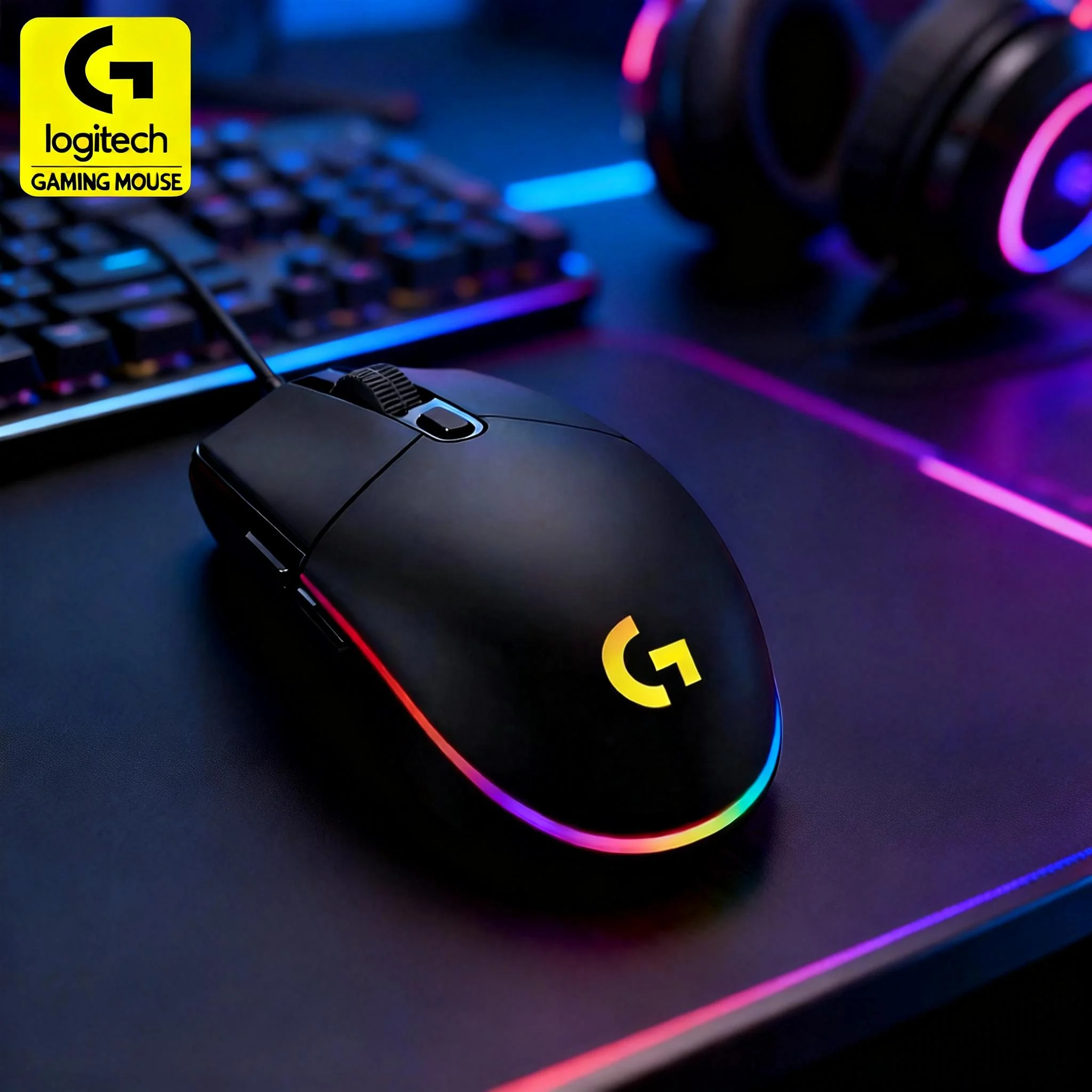 

Logitech G203 wired gaming mouse, 8000 DPI, 6 buttons, 2.1-meter cable, LightSync RGB lighting.