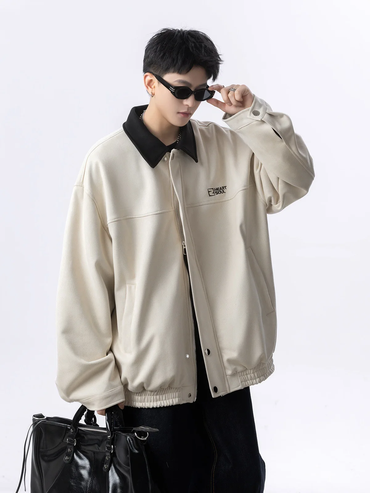 

Men's Aviator Jacket Casual Bomber Coat with Lapel Single Breasted Oversized Outerwear for Spring Autumn Daily Wear
