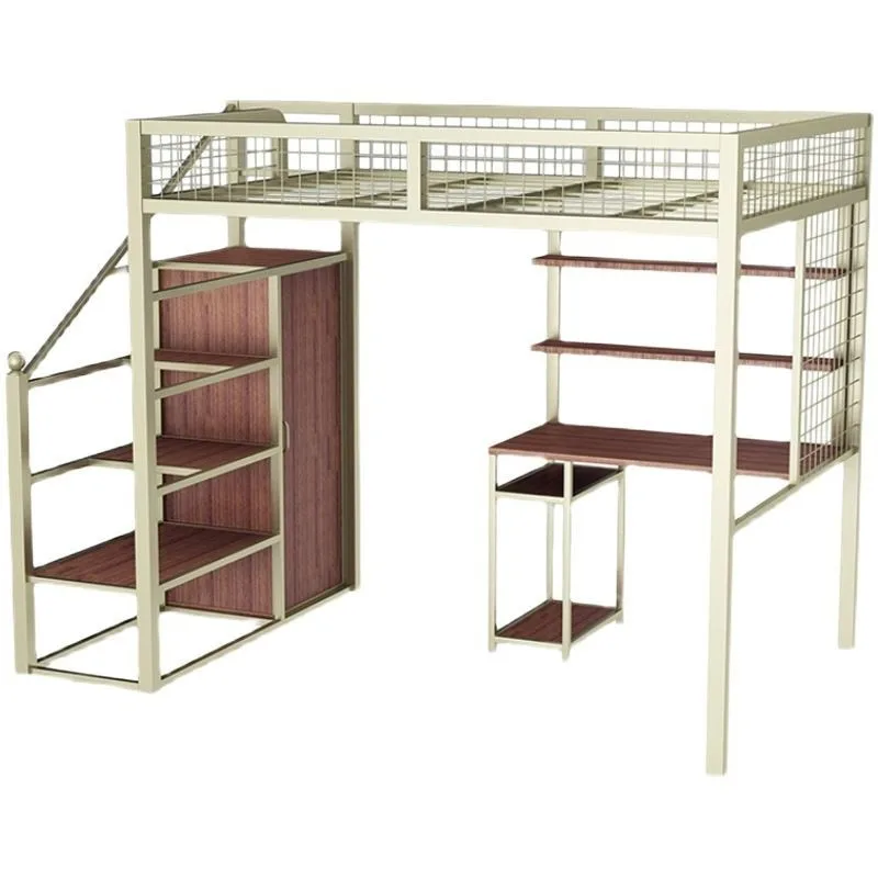 iron student elevated bed on the table, dormitory bed, small apartment pavilion-style apartment space-saving iron frame bed