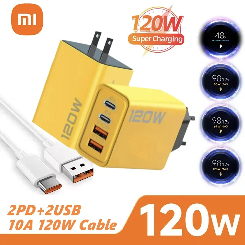 XIAOMI 10A 120W Super Fast Charger Cable Ultra Fast Charger 4Port USBC PD High Speed Charging TypeC Charger For Xiaomi iPhone 15