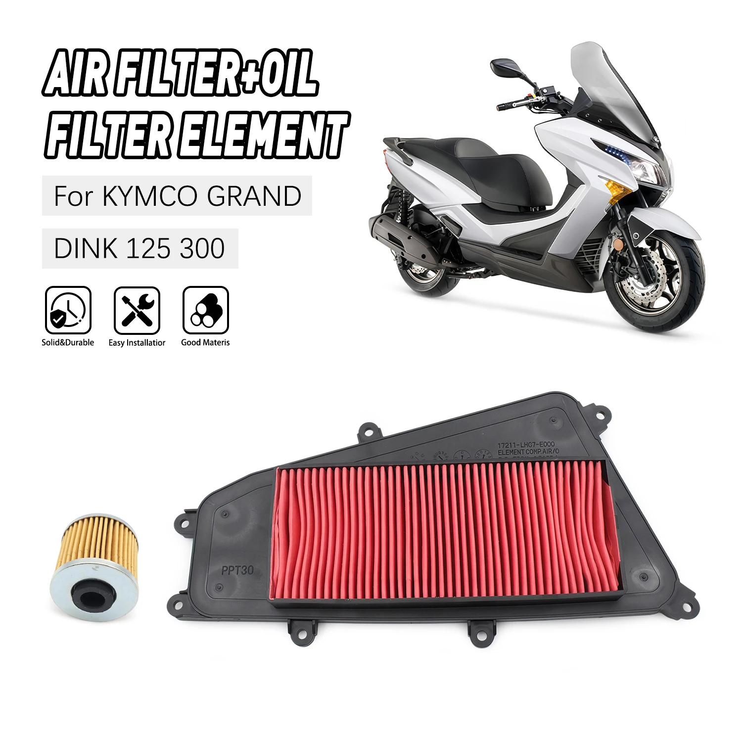 For KYMCO GRAND DINK 125 300 G-DINK125 G-DINK300 G-DINK 1723C-LHG7-E00 Motorcycle Engine Oil Filter Air Intake Filter Element