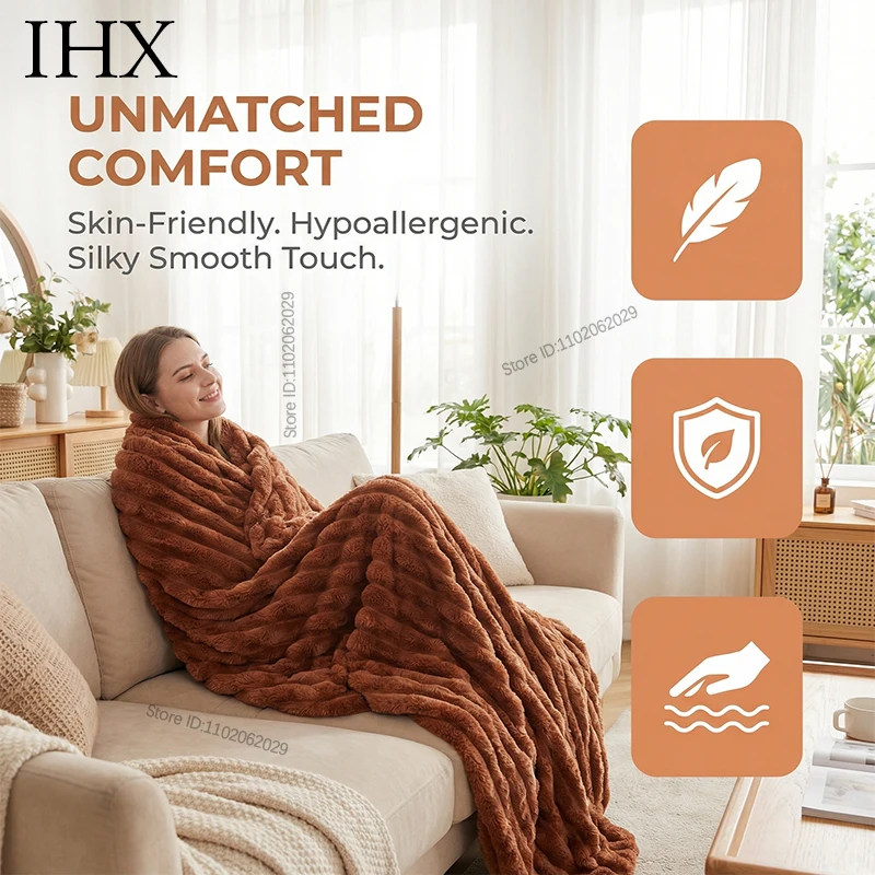 IHX Solid Color Imitation Rabbit Plush Milk Plush Thickened Thermal Leisure Home Blanket Office Nap Blanket, Custom Blanket Size