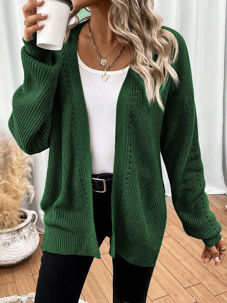 

Женский однотонный вязаный кардиган-свитер средней длины, модный элегантный топ для повседневной одежды