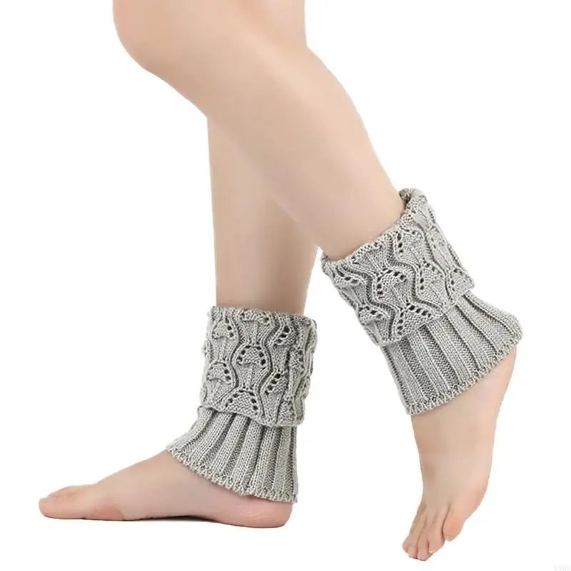 D5QA 1 пара вязаных носков из акрилового волокна, рукава, стильные однотонные носки с украшениями для ног