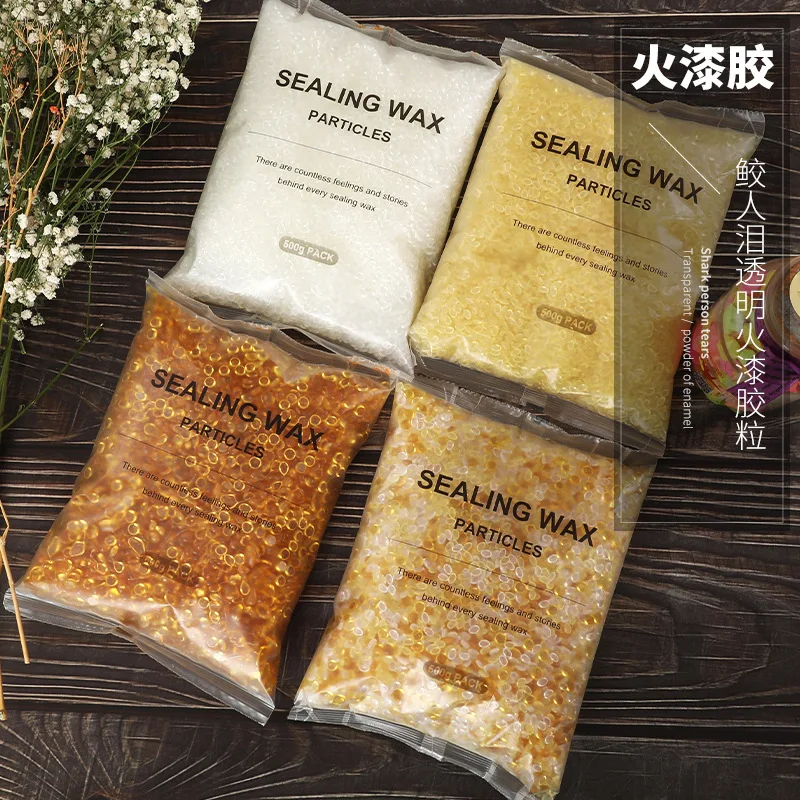 500g/bag Transparent Yellow Shark Tears Lacquer Wax Grains Pearlescent Wax Material Birthday Party Invitation Postcard Sealing