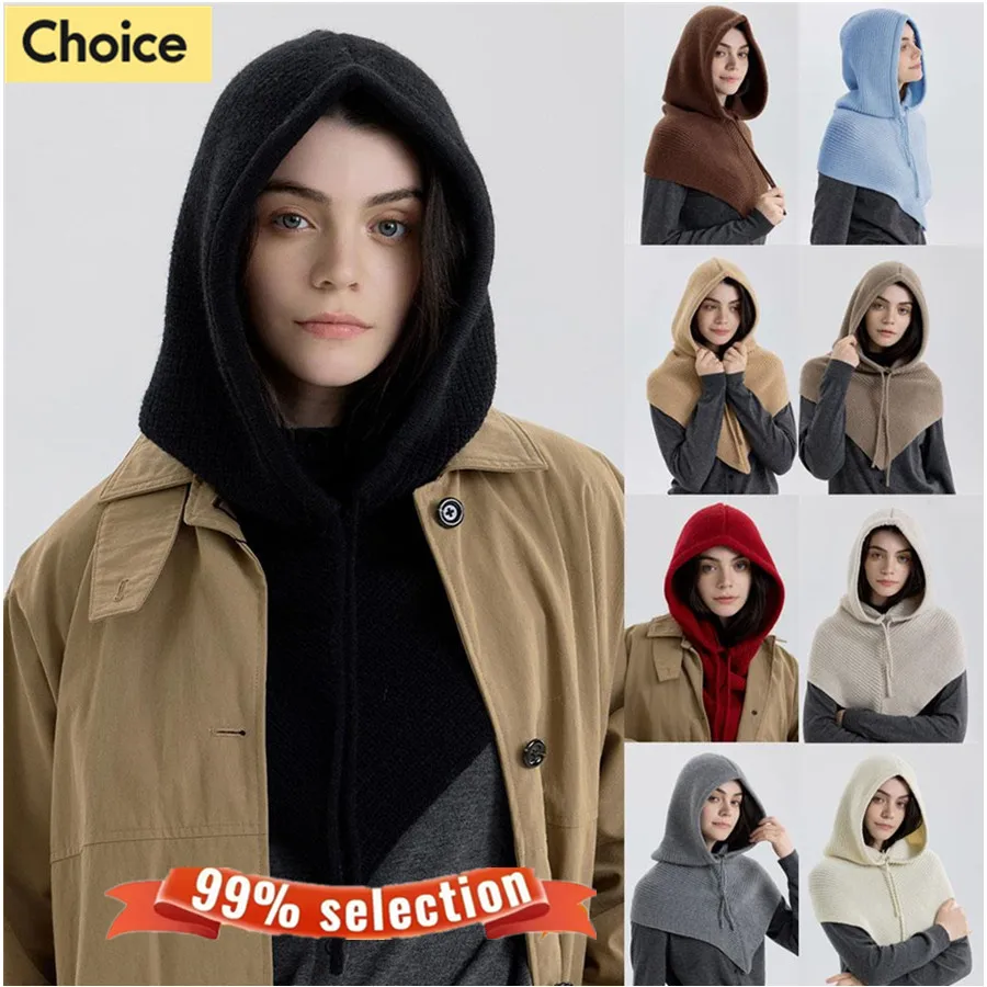 الشتاء قبعة وشاح للنساء محبوك مقنعين قبعات في الهواء الطلق الدافئة قطعة واحدة طوق الرقبة قبعات صغيرة للفتيات #1