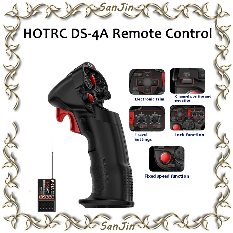 Hotrc Ds-4a Single-hand Remote Control 4-pass Reception For Rc Vehicle Ship Tank Mower Mixed Control Speed Control Function