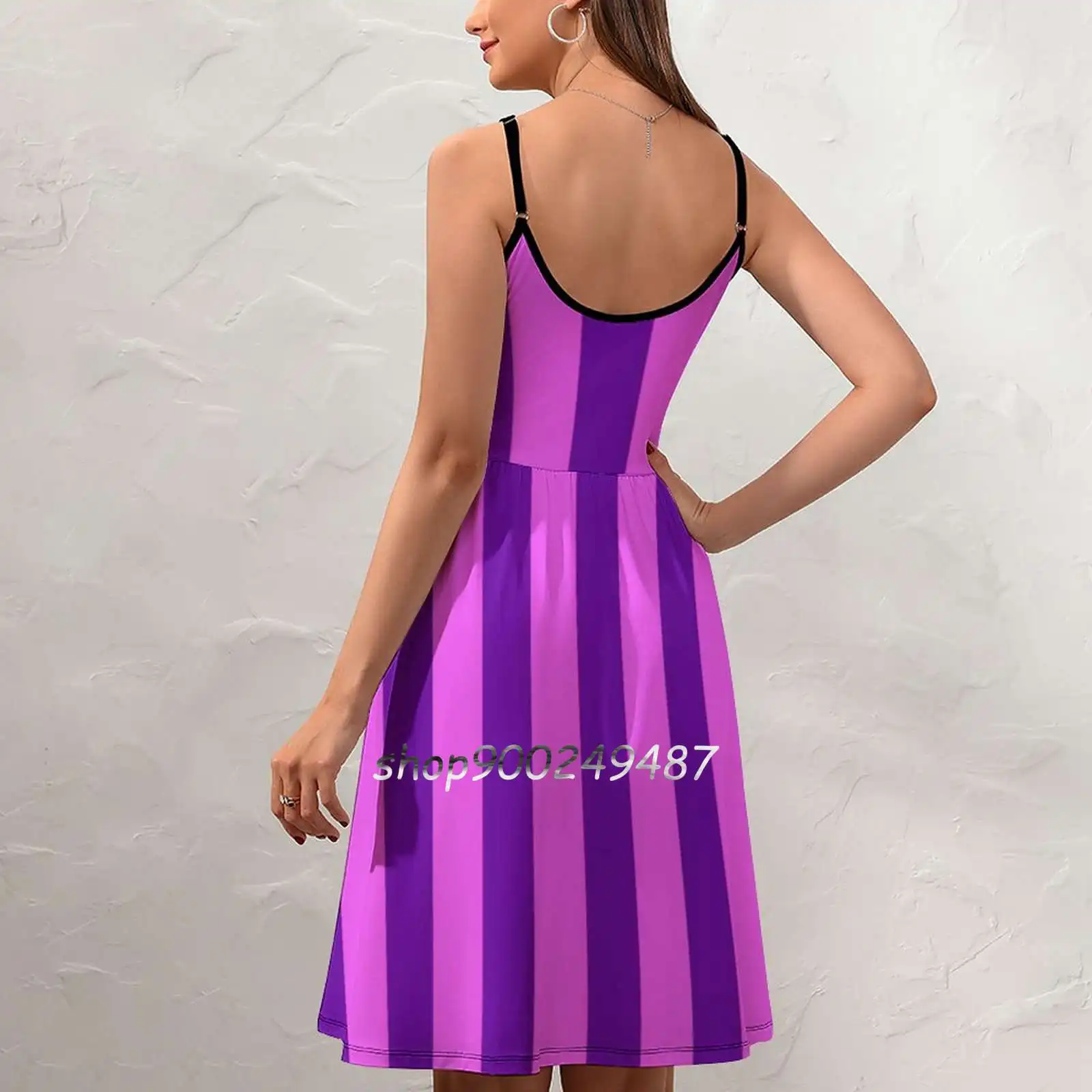 Pink And Purple Striped Dress Sling Dress Women Summer Printing Condole Belt Dresses Pink Purple Pinky Pinks Vertical Striped