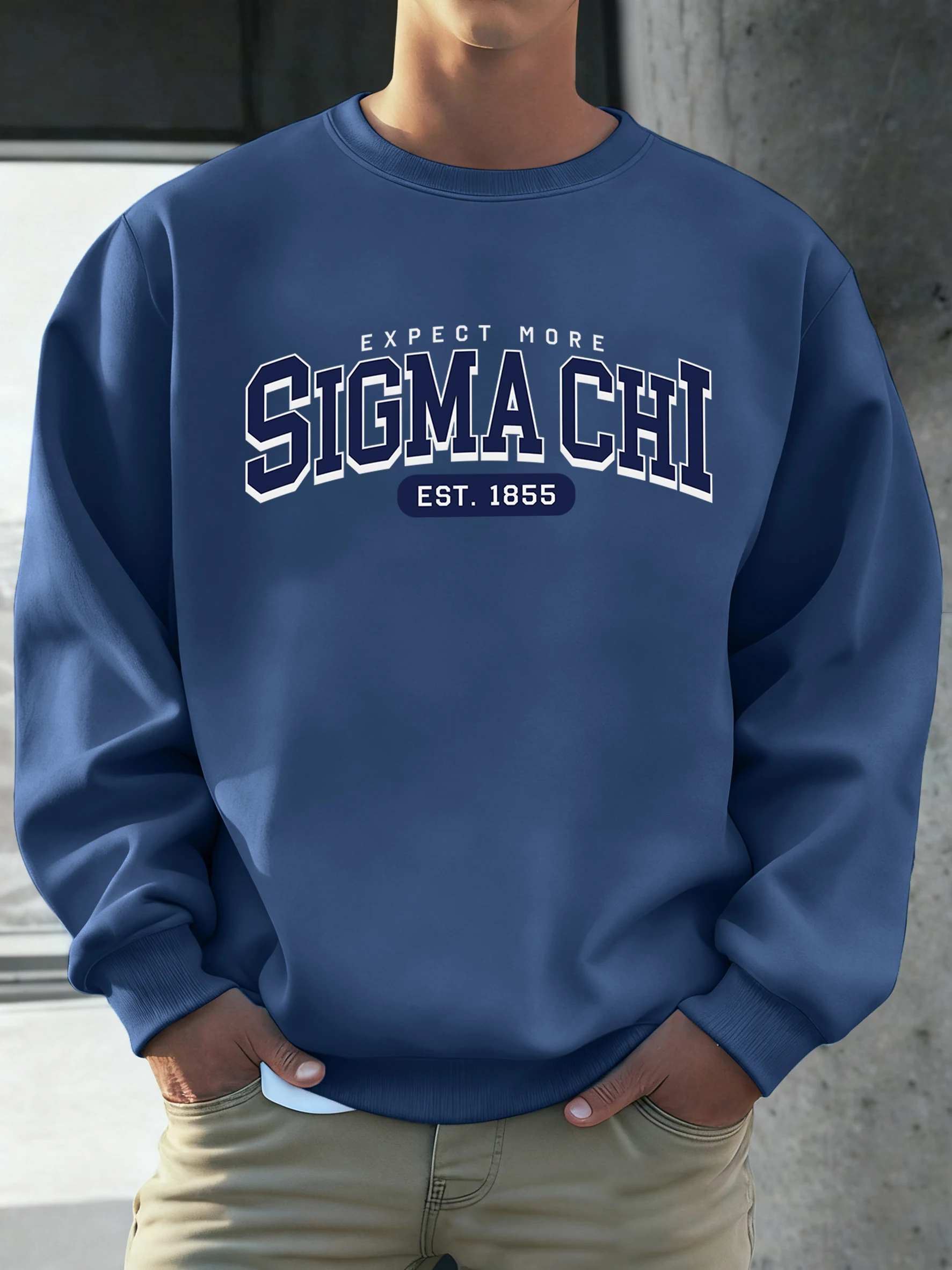 

Мужская толстовка с принтом Expect More Sigma Chi Est 1855, пуловер с круглым вырезом, осенний универсальный топ, повседневная флисовая одежда унисекс, винтажная одежда