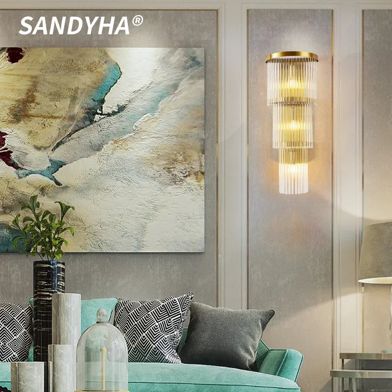 

SANDYHA Modern Design Living Room Crystal E14 Wall Lamp Nordic Creative Hotel Bedside Staircase Corridor Decor Lighting Fixtures