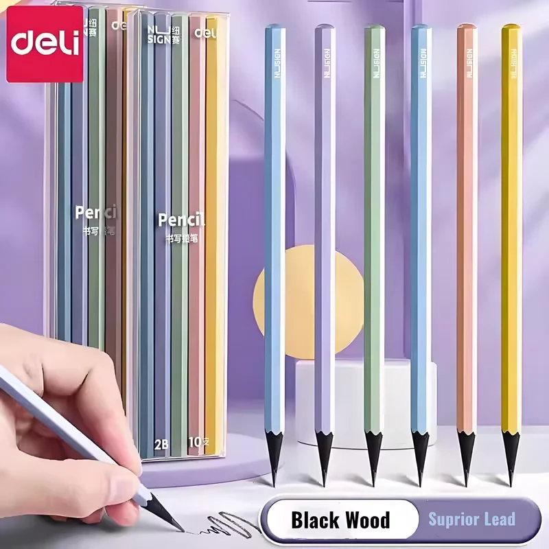 DELI Schreibstifte, 10 Stück, HB 2B, Holz-Graphitstift, Zeichnung, Skizzenstift für Büro, Schule, Schreibwaren