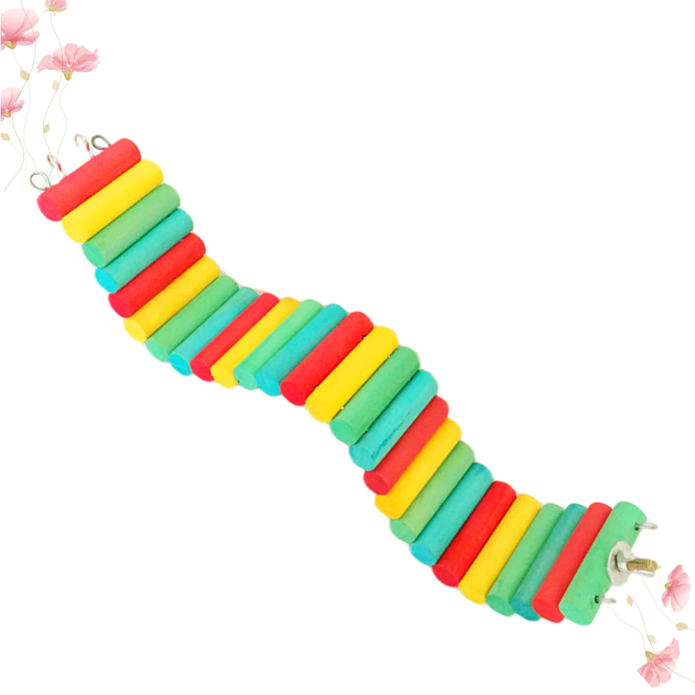 

1pc Rainbow Wooden Hamster Bird Climbing Bird Wooden Ladder Sturdy Natural Wood Colorful Gerbil Ladder 7.5X30Cm