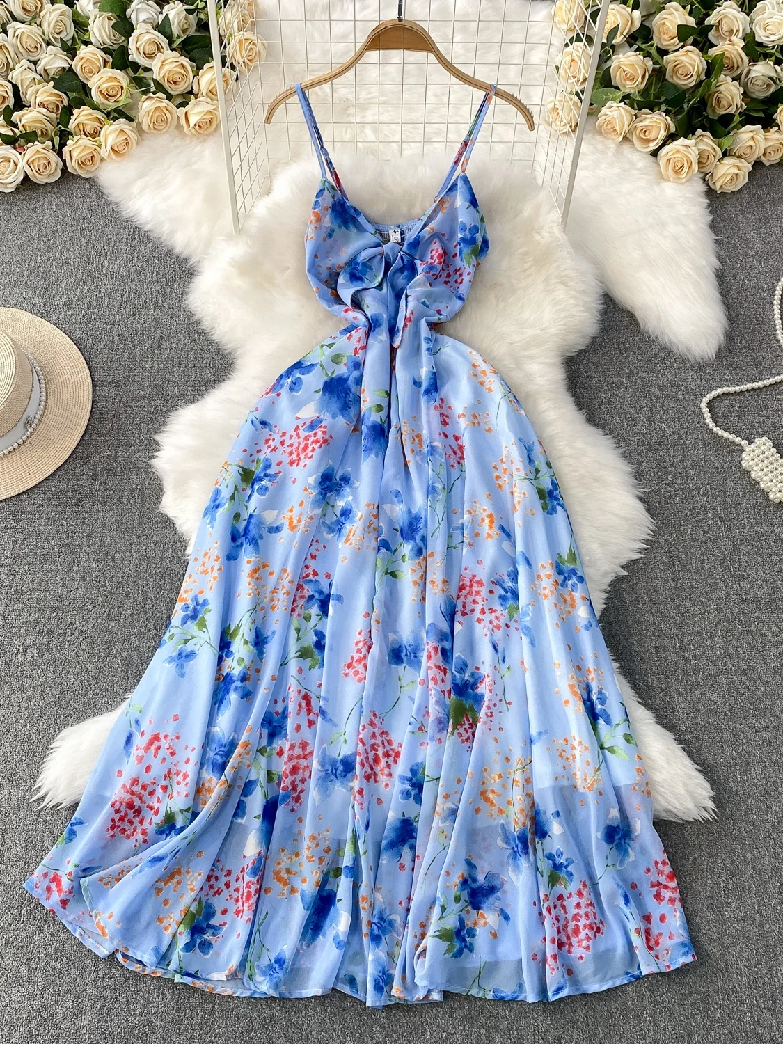 Beach Vaion Sle Sexy Tie V-ne Strap Dr Women Summer Ele Beautiful Floral Long Skirt High Waist A-line Dr