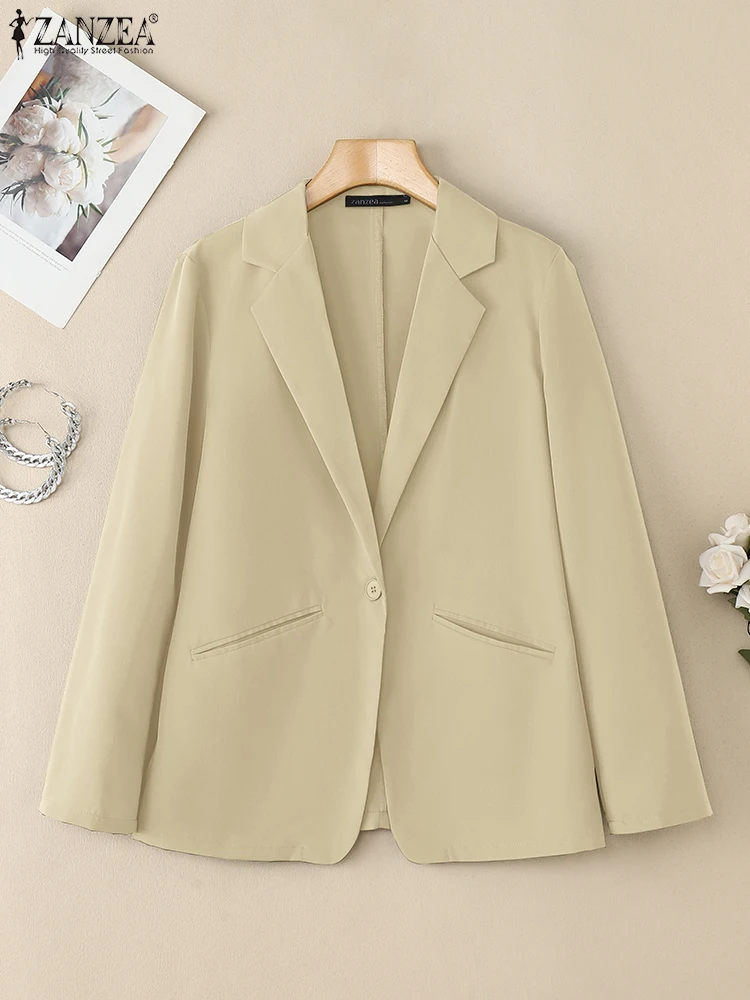 2025 ZANZEA Women Long Sleeve Lapel Neck Blazer Suits Fashion Autumn Blazer Coats Office Thin Outwear Casual Solid Loose Jackets