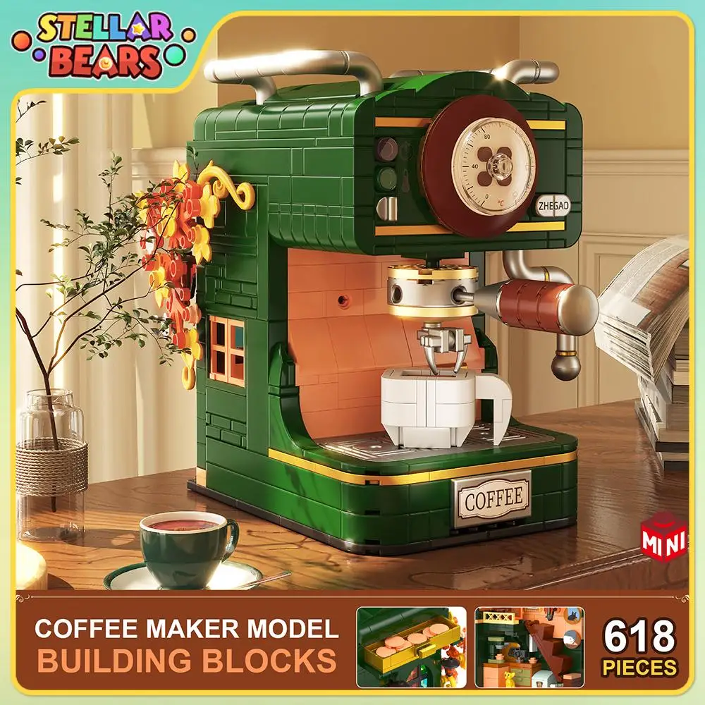 

Retro Coffee Machine Model Building Blocks DIY Assembly Creative Coffee Maker Blocks Bricks Home Decoration Toys Christmas Gifts