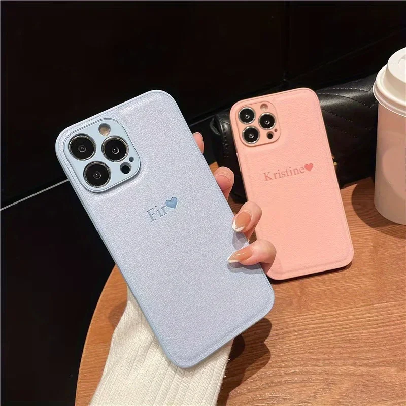 Personalisieren Sie individuelle Initialen mit Namen und Leder-Handyhülle für iPhone 17, 16, 15, 14, 13, 12, 11, Pro Max 16 Plus Xs Max Schutzhülle