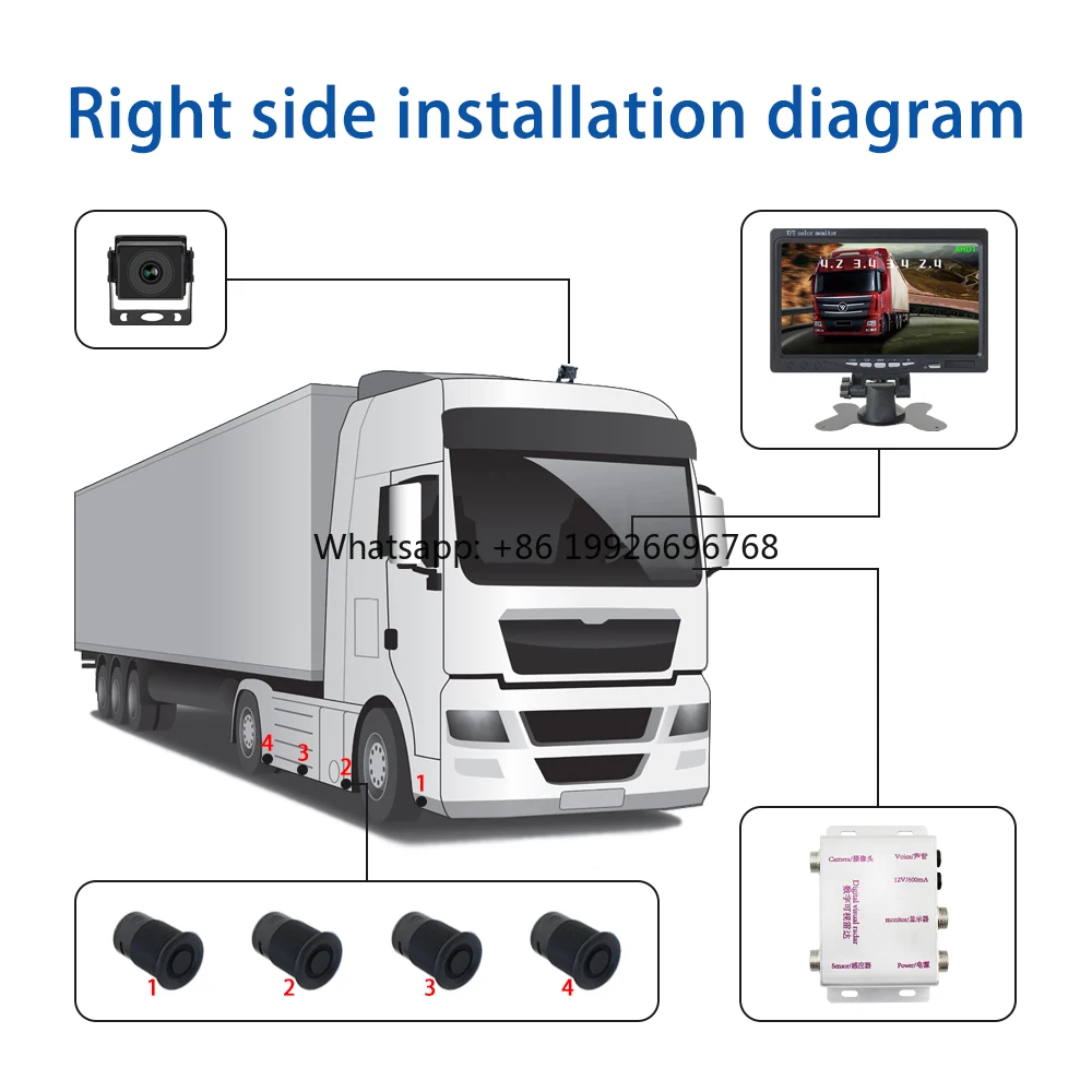 

4 Sensor LED Display 7 Inch Wireless Monior Car Reverse Rear View Backup camer Monior System for Bus Truck Reversing Aid manufac