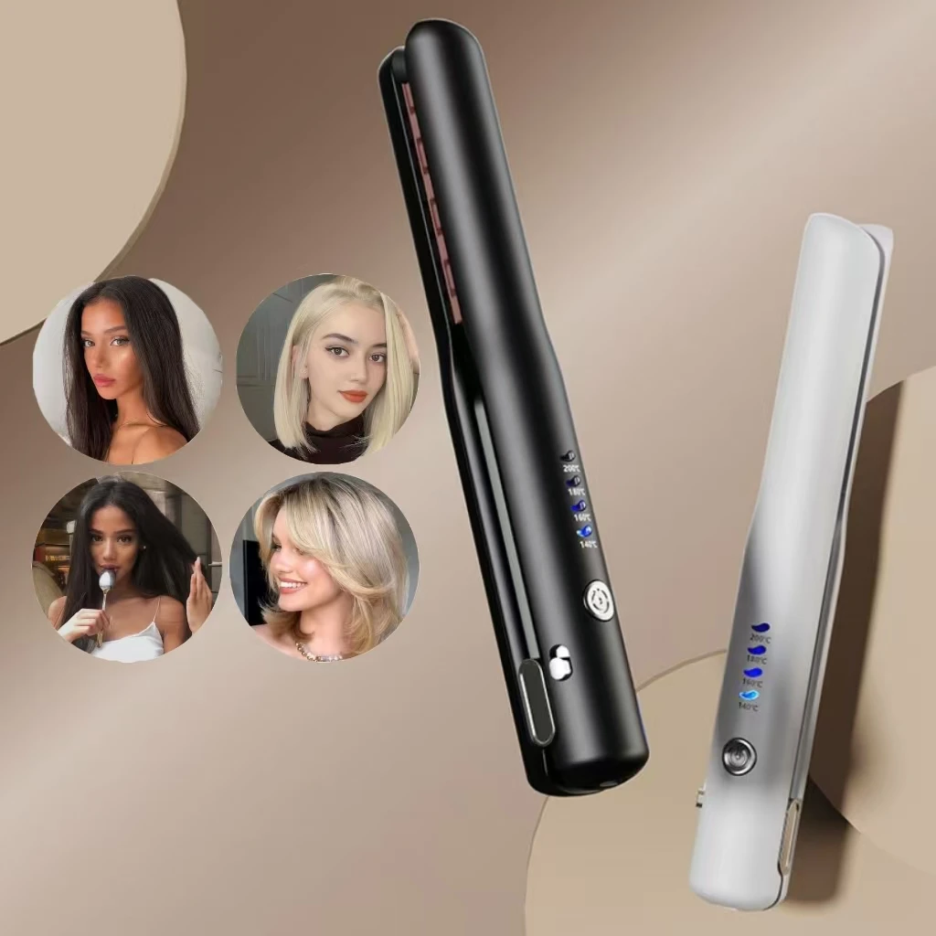 Rechargeable Wireless Mini Flat Iron USB Charging Negative Ions Hair Straightener Anti‑Scald Fast Heat 4 Temperature Modes Trave