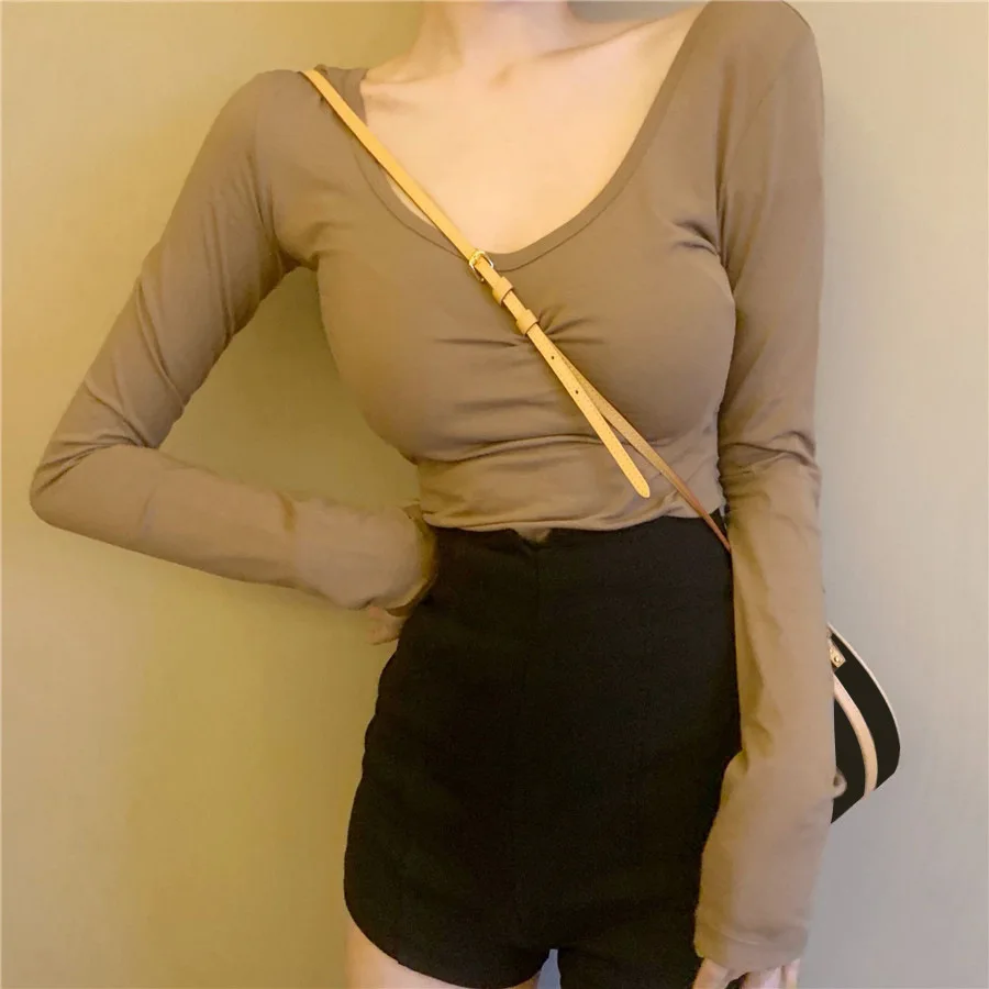 

Y2K K-fashion Harajuku Crop Autumn T shirt Tops Tees Women V-neck Sexy Backless T-shirt Winter Long Sleeves Slim Tshirt Woman