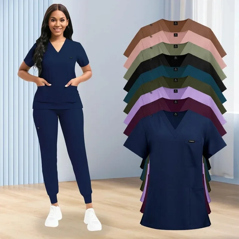 

Scrubs for Women Set Classic V Neck Top and Yoga Jogger Pant Nursing Uniform Scrubs Set