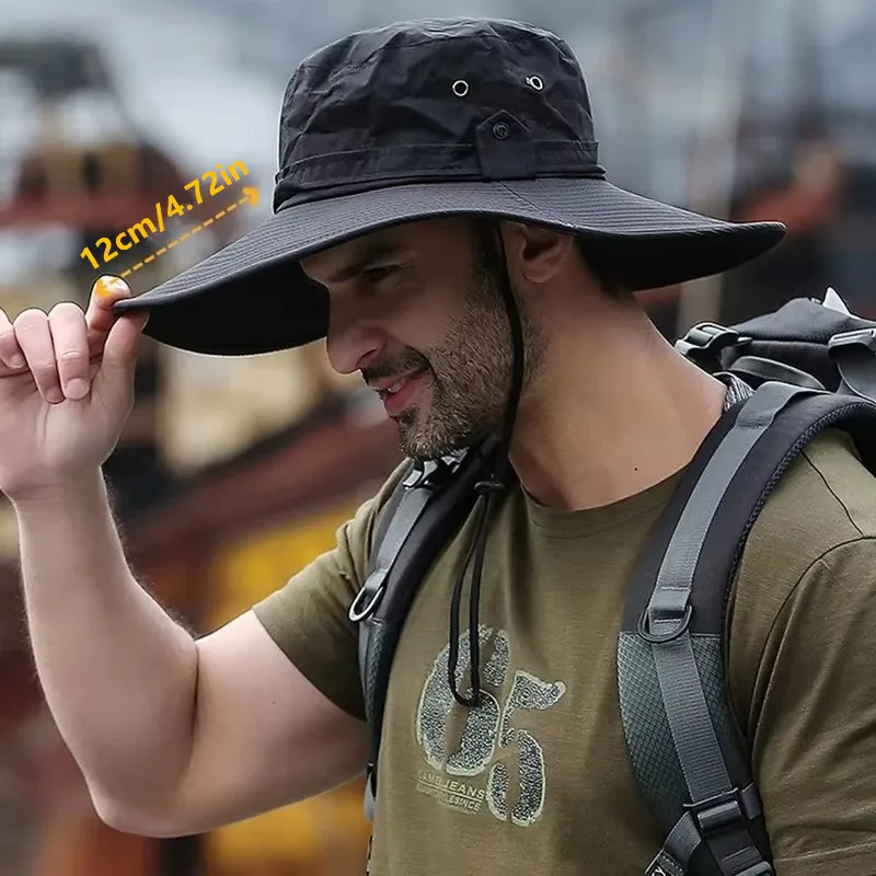 Chapéu de pesca de montanhismo de verão masculino resistente a uv chapéu de pescador grande beiral trabalho ao ar livre chapéu de proteção solar viseira de sol