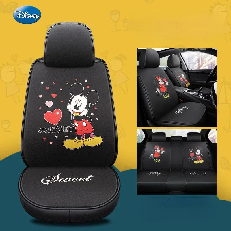 

Disney Car Seat Cushion Four Seasons Universal Linen Cartoon Fully Surrounded Seat Cover Cute Seat Covers for Cars Full Set