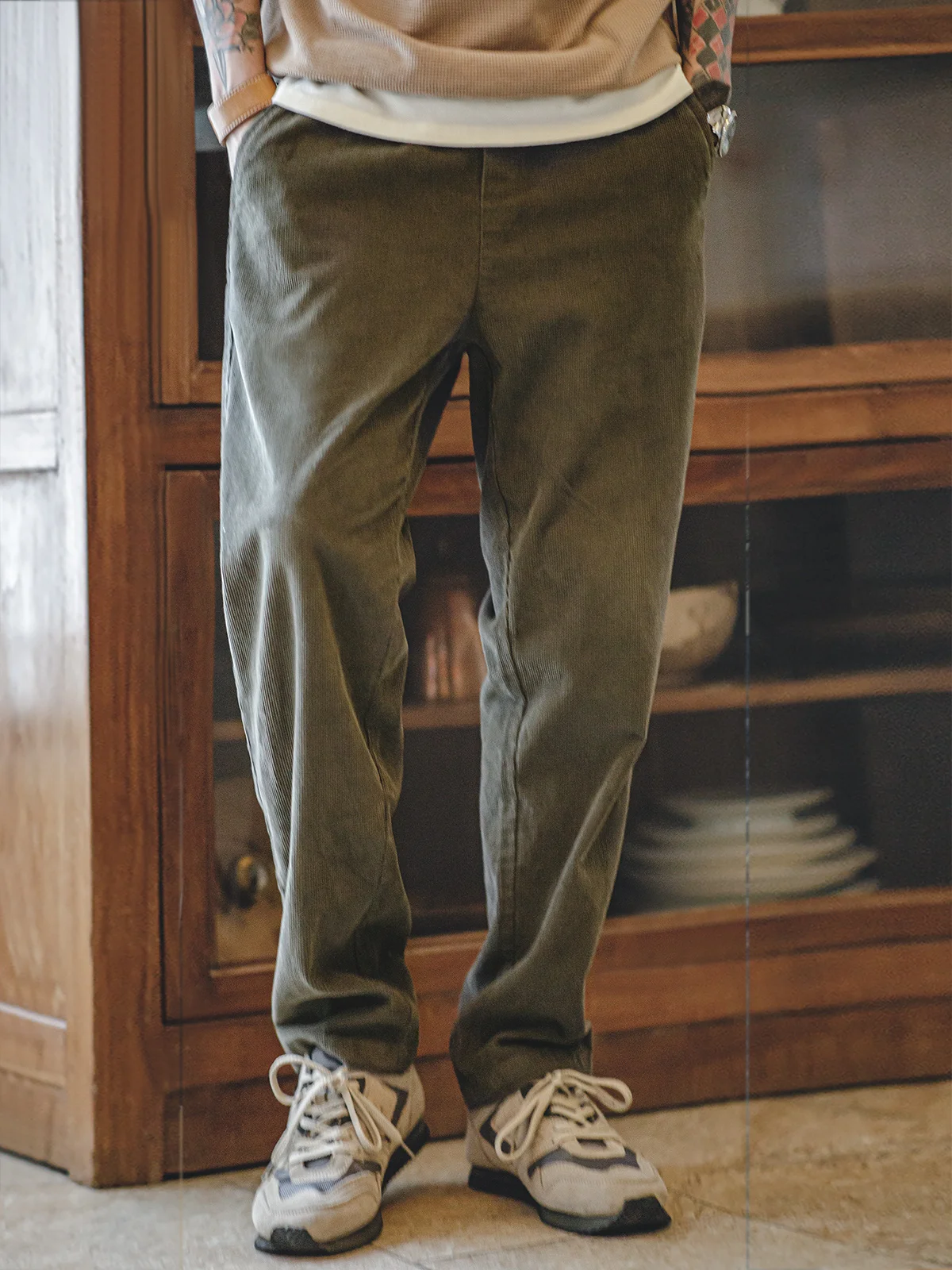 

Maden American Sle Casual Corduroy Skateboard Men's Pants Elastic Waist Velvet Long Trousers Autumn Straight Leg Leisure Pants