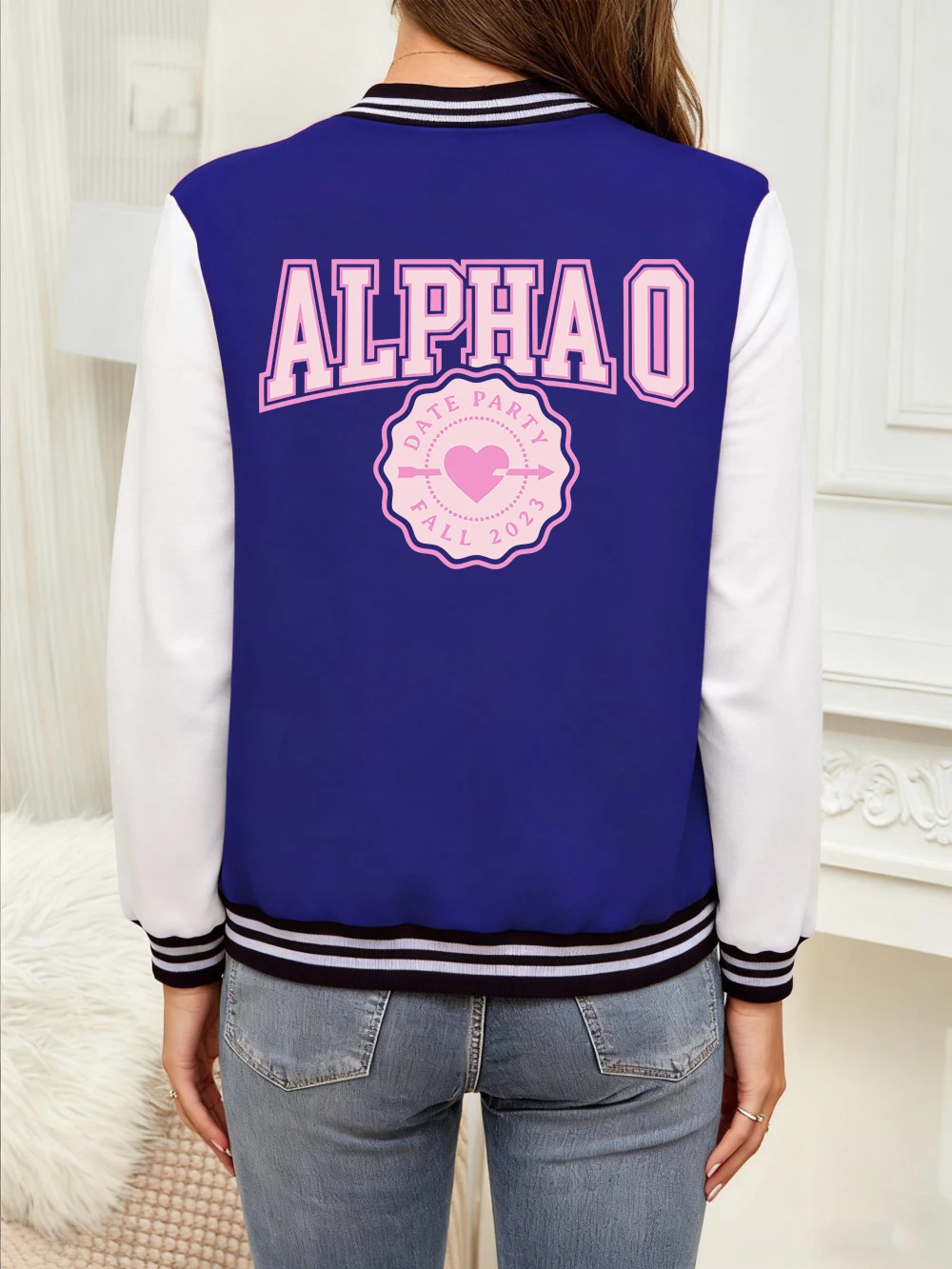 

Alphao Date Party Heart Letter Prints Baseball Jersey Women Casual Pocket Coats Winter Fleece Warm Jackets Basics Sporty Clothes
