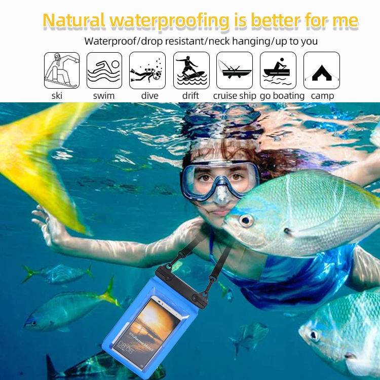 Dual Pocket Waterproof Phone Pouch Neck Hanging Dry Bag Transparent Phone Cover for Beach Swimming Water Park Diving