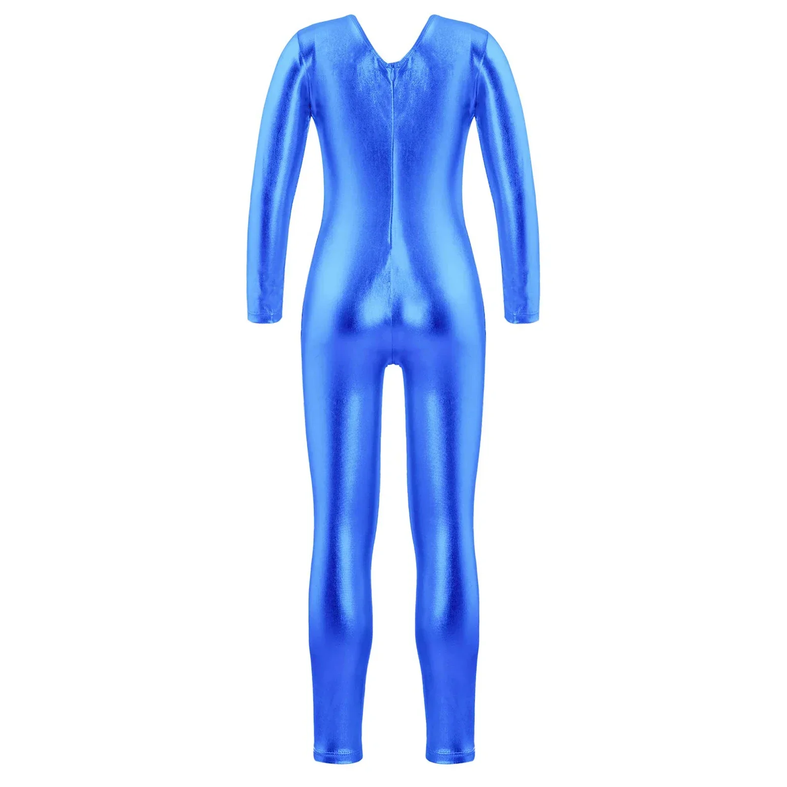 Kids Girls One Piece Long Sleeves Full Body Gymnastics Ballet Dance Leotard Jumpsuit Shiny Metallic Bodusuit Dance Costumes