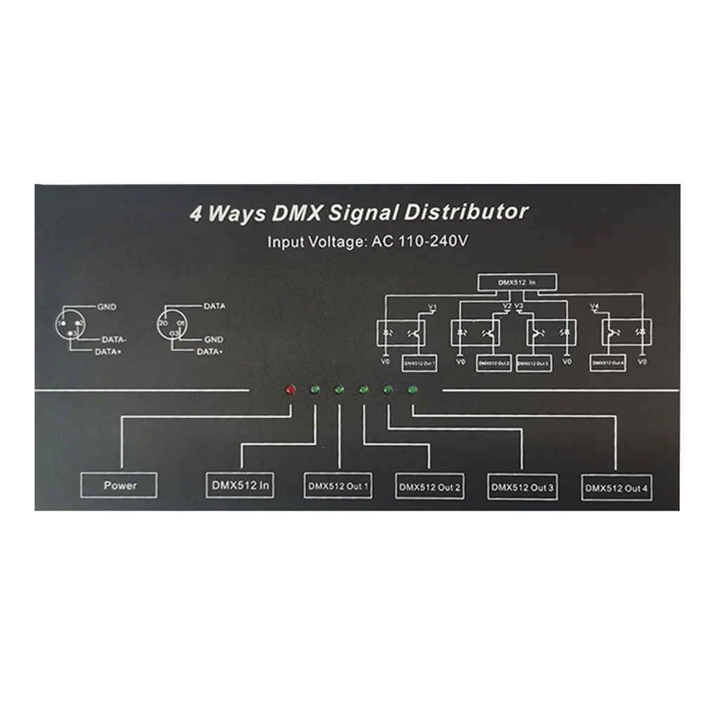 

DMX512 Amplifier Splitter DMX512 Signal Repeater 1CH DMX121 4CH 4 Output Ports DMX124 Signal Distributor, AC100V-240V