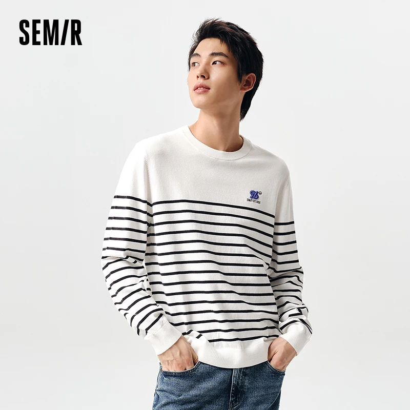 Semir 2024 Sweater Men Spring Fashion Trend Exquisite Embroidered Sweater Daily Simple Casual Commuting Pullover Tops Men