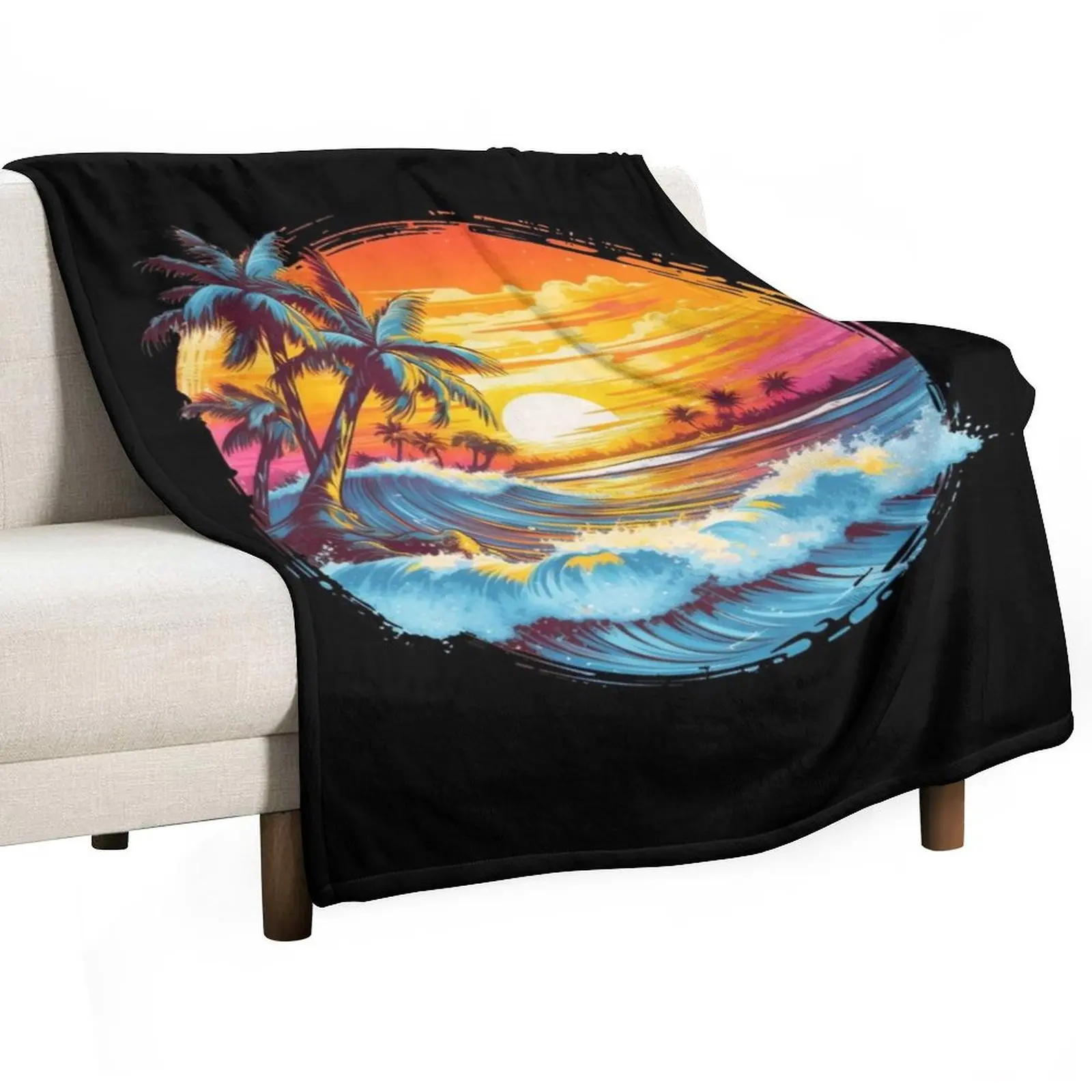 

Greetings from paradise, sun, sunset, sea, palm trees, vacation, summer, beach, waves Throw Blanket Quilt Weighted Blankets