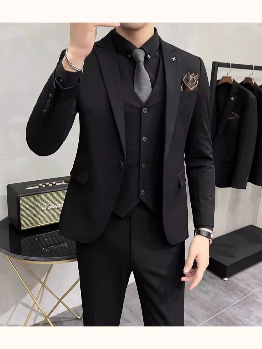 

Мужской деловой повседневный костюм-смокинг с длинным рукавом, приталенный, из полиэстера, для свадьбы, ужина, вечеринки, официальных мероприятий