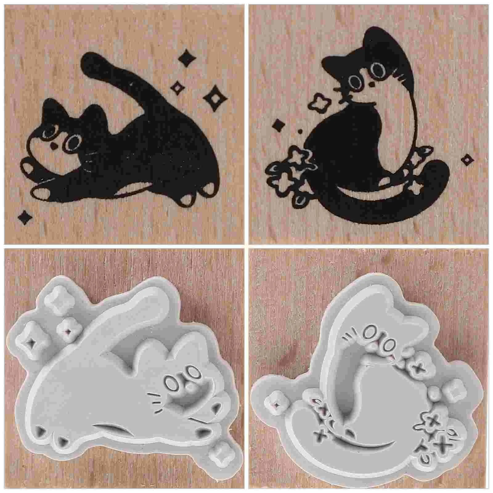 2 Pcs Handbook Decorations Rubber Stamps Postage Journal Handmade Wooden Animal for Crafting