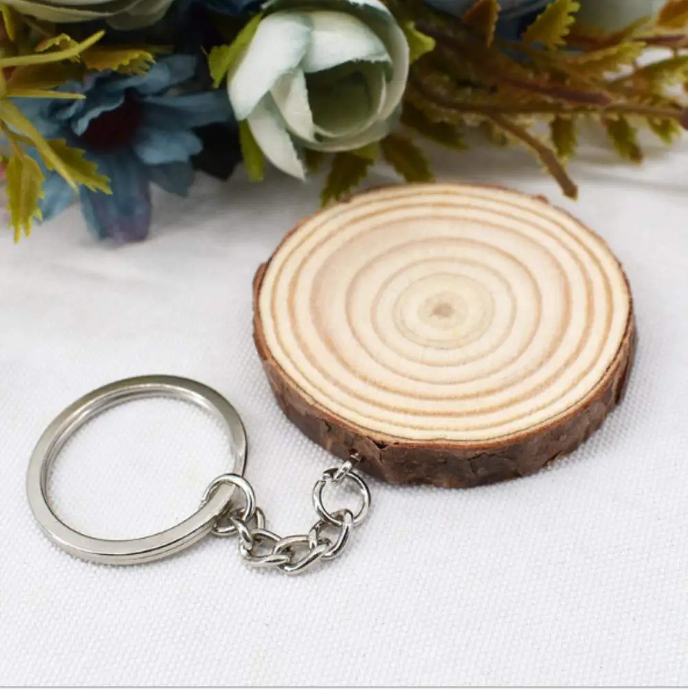 5Pcs/Set Unfinished Wood Slices Keychain Blank Hand-painted Wooden Keychain Vintage DIY Wood Keychain Car Bag Pendant