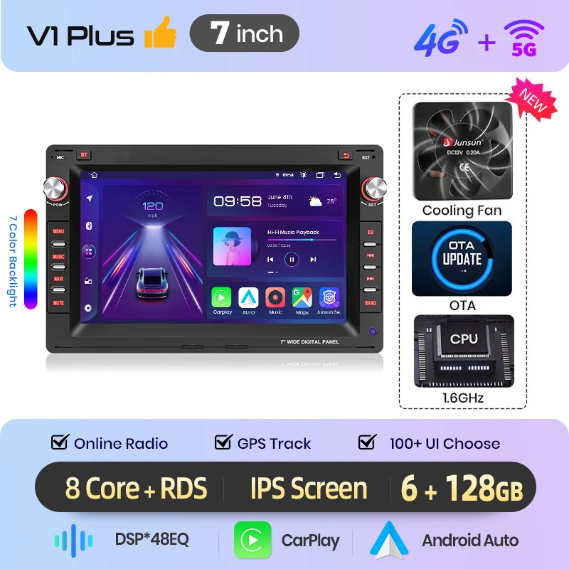 Junsun 4G Android autoradio voor VW Golf 4 MK4 Passat B5 Polo Bora Jetta T5 Transporter GPS WiFi Bluetooth FM RDS draadloze CarPlay Android Auto touchscreen