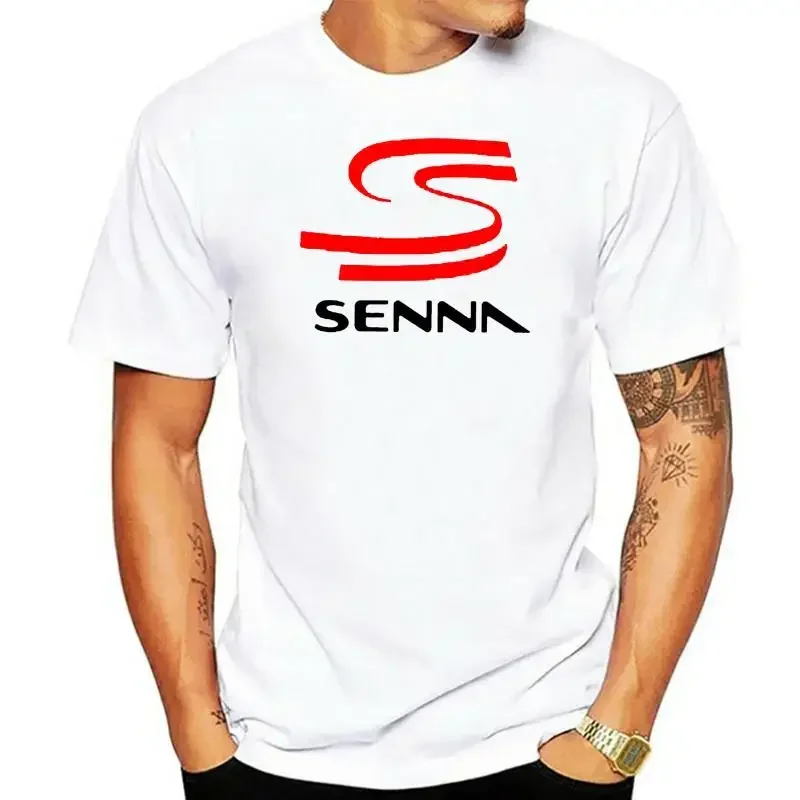 Legend Ayrton Senna Racing Logo Men White T-Shirt for Male Short Sleeves 100% Cotton Classic Sleeveless T Shirt