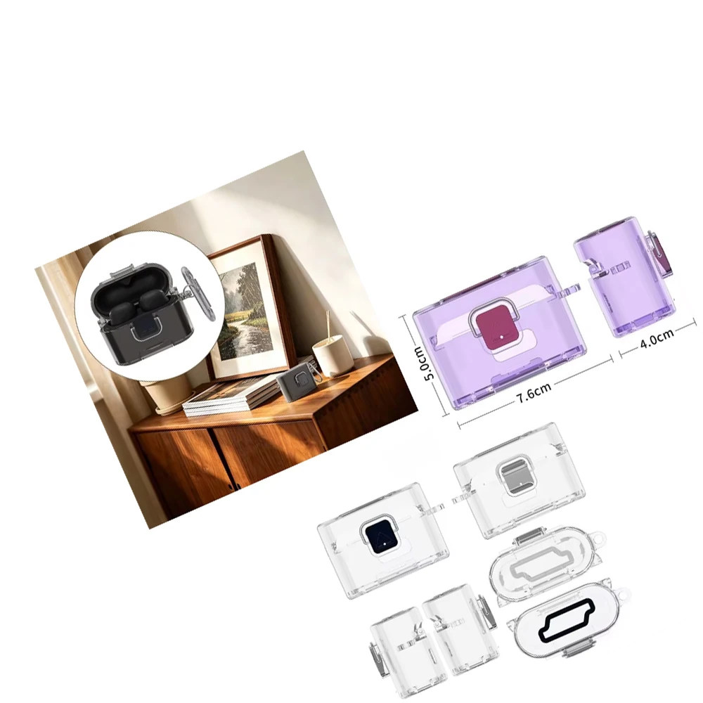 

Earbuds TPU Case for Sony WF-1000XM6 Simple Transparent and Shock-Resistant Cover with Hook Transparent Purple Transparent