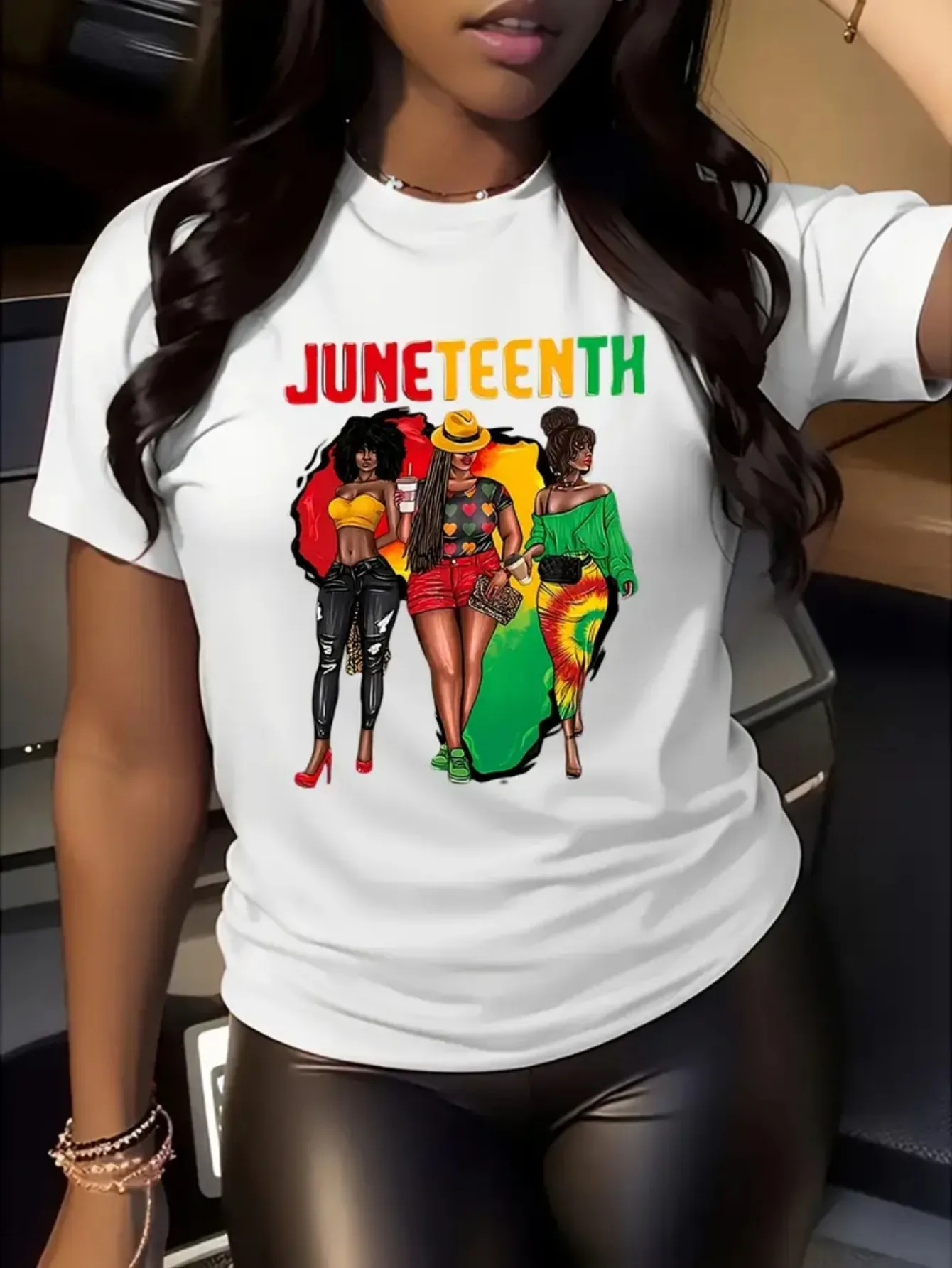 

Women's T - Shirt Round Neck Short Sleeve Breathable Juneteenth themed Design Colorful Graphic Cultural Celebration Casual Style