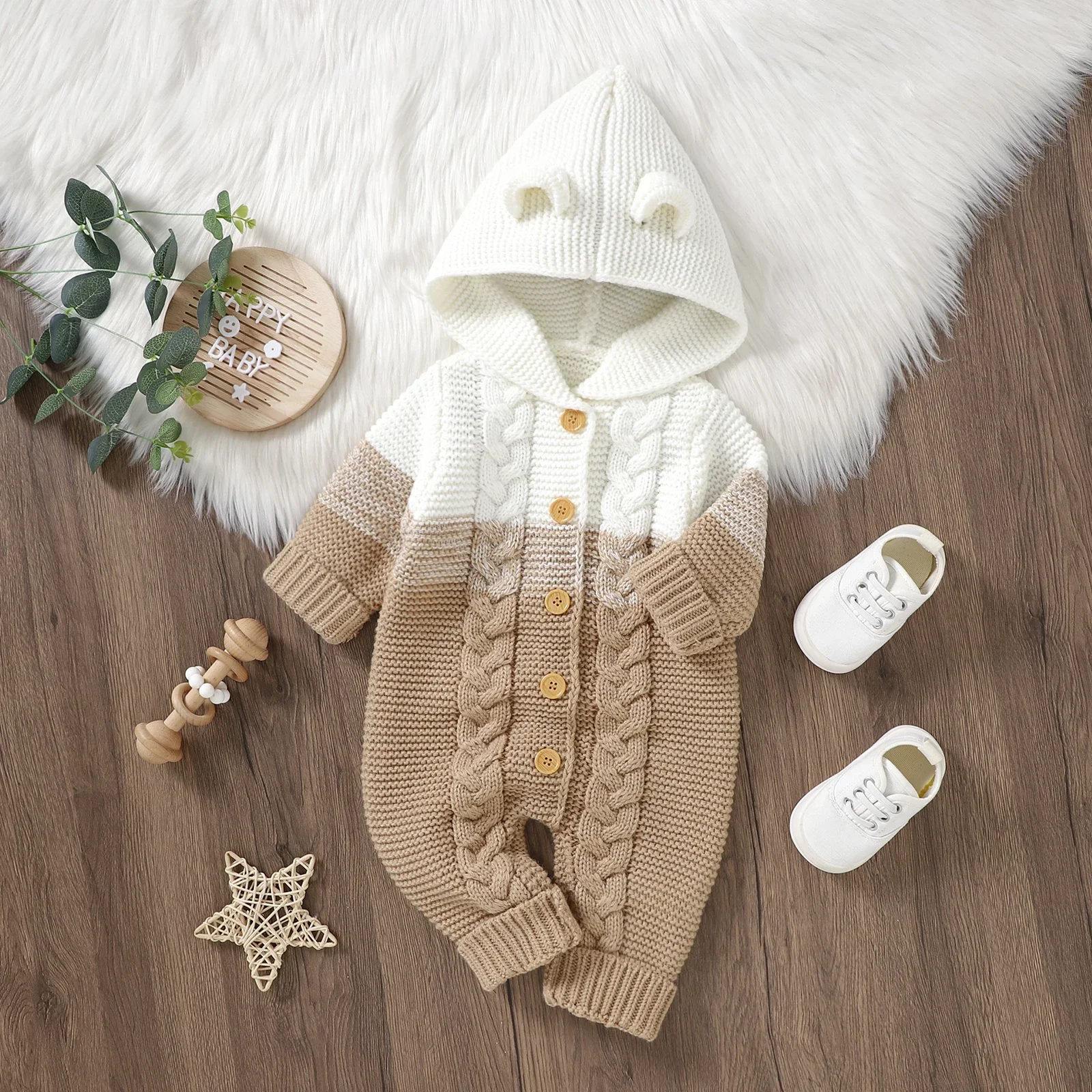 Boys Girls Jumpsuits Playsuits One Pieces Toddler Wear Newborn Baby Rompers Knitted Autumn Winter Hooded Long Sleeve Infant Kids