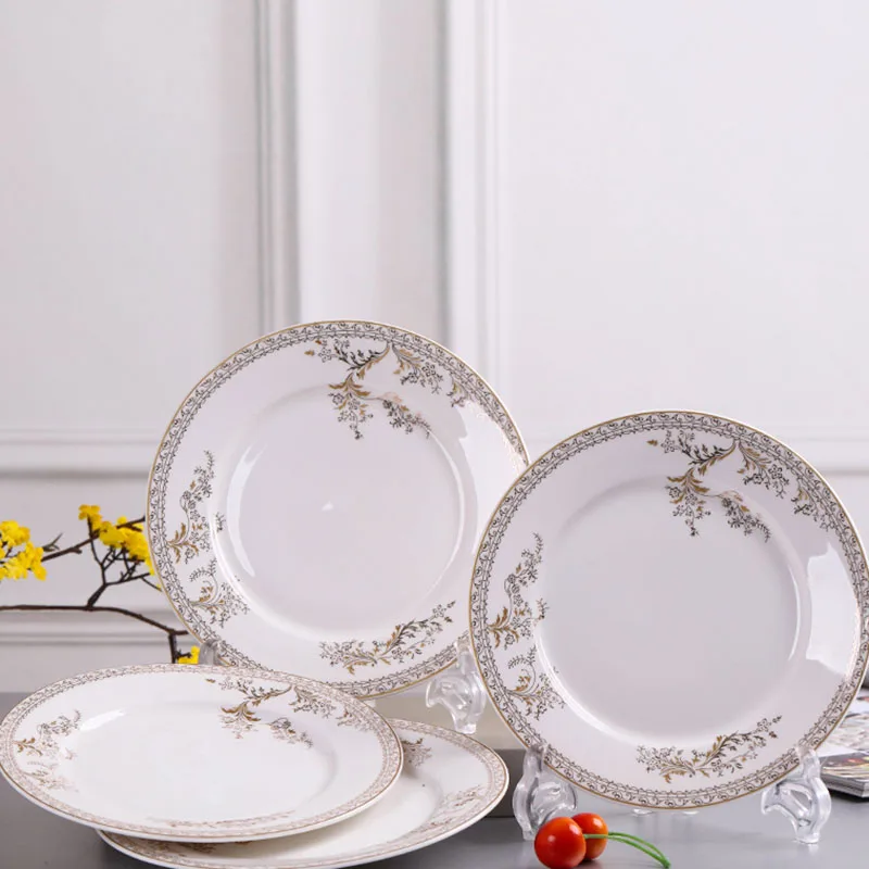 طبق عشاء على الطراز الأوروبي بورسلين ذهبي اللون أكل طبق عشاء عصري غربي عتيق أدوات المطبخ فيسيل #4