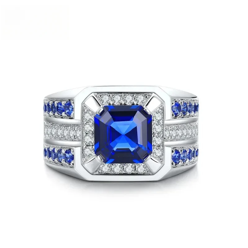 Men's Customizable Ring with 3 Carat Lab Grown Sapphire in 925 Sterling Silver Choice of 9K or 18K Gold Plating Ideal Holiday Gi
