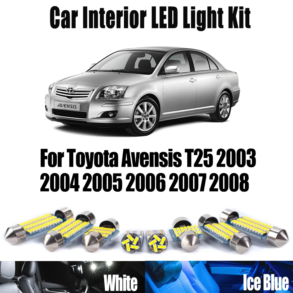 

17Pcs Canbus For Toyota Avensis T25 2003- 2005 2006 2007 2008 Car Accessories LED Interior Reading Map Dome Trunk Bulb Light Kit