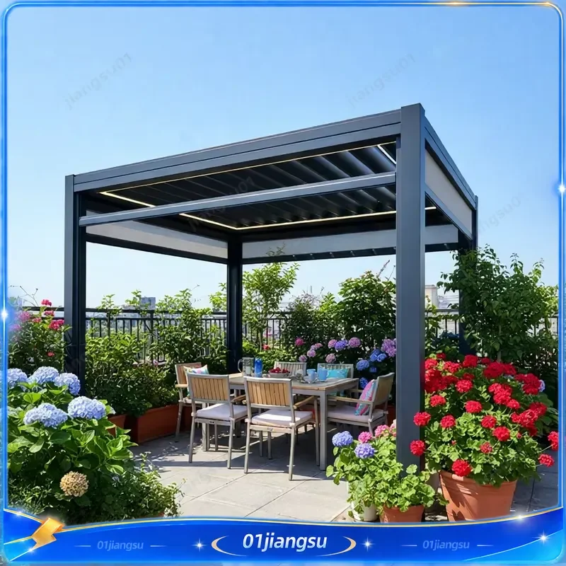 Modern Bioclimatic Aluminum Pergola Electric Motorized Manual Windproof Waterproof Outdoor Gazebo Wall Mount Eco Friendly